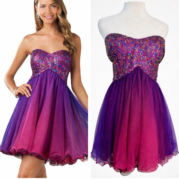 Blondie Nites Dresses & Skirts - Blondie Nites Sequin Ombre Tulle Strapless Party Dress Pink Purple Juniors 11